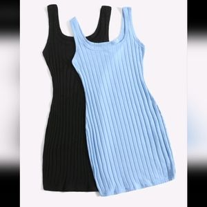 Solid Ribbed Knit Tank Dress
